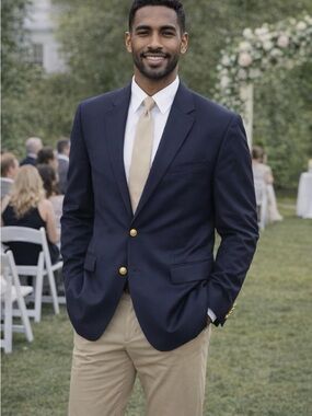 Lauren Ralph Lauren Mens Navy Blue Blazer Gold Buttons 40R Wool Classic Academia